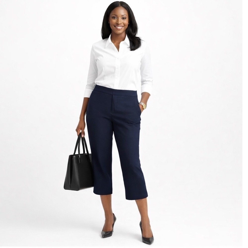 LTD Edition Navy Blue Cropped Wide Leg 8 Preppy Dark Academia Career Chic 74-12